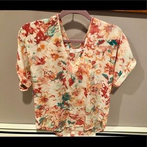 Lush flower printed short sleeve blouse